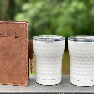 White Golf Ball Tumbler Set with genuine leather Scorecard Holder